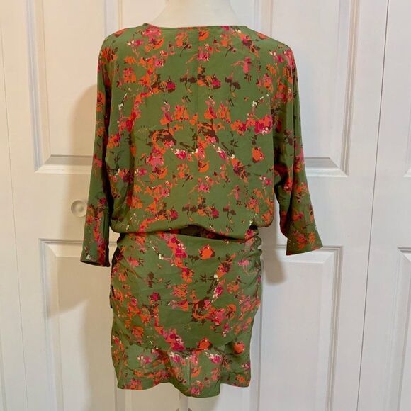 Thakoon Addition Green Floral Hip Drape Silk Mini Dress Size 6 - Picture 4 of 11